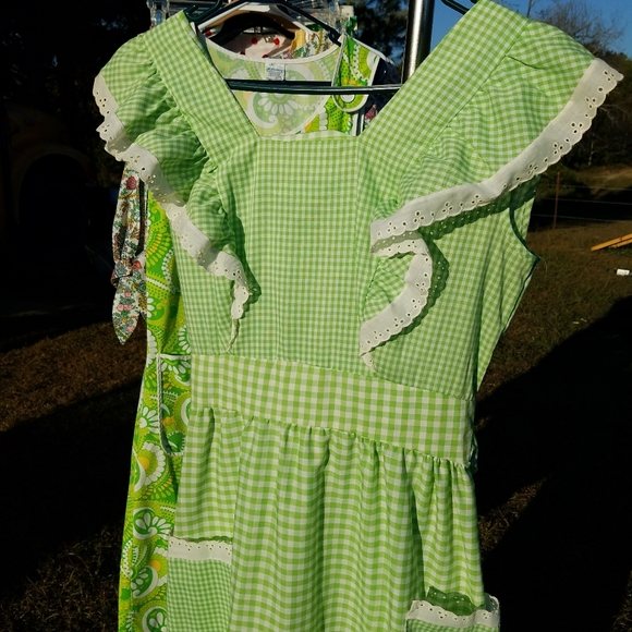 VTG Long Checkered Ruffle Dress 60's 70's 6 M - Picture 10 of 11